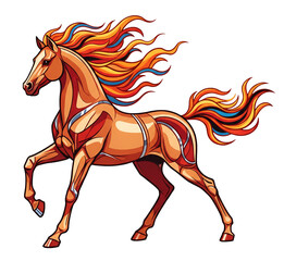 Colorful horse with flowing mane running in dynamic pose  