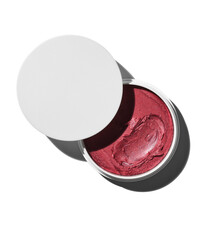 Vibrant pink blush in open compact with silver rim
