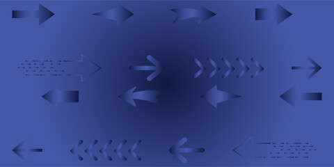 A collection of blue arrow icons on a dark background. Various arrow designs, including curved, straight, and directional arrows. Blue arrows in multiple styles. Element vector set.
