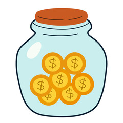 Savings Coin Jar Icon in Cozy Flat Style for Money Storage