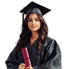 Young woman in graduation cap and gown holding a diploma symbolizing academic achievement and success