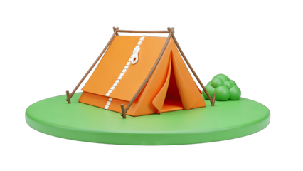 3D Render of a Camping Tent on a Green Platform