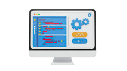 3D Render of a Computer Displaying Code and Programming Tools