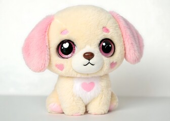Cute Pastel Puppy Plush Character with Floppy Ears and Big Eyes on Light Background