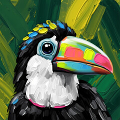 Obraz premium Vibrant Toucan Art with Expressive Brushstrokes and Colorful Beak