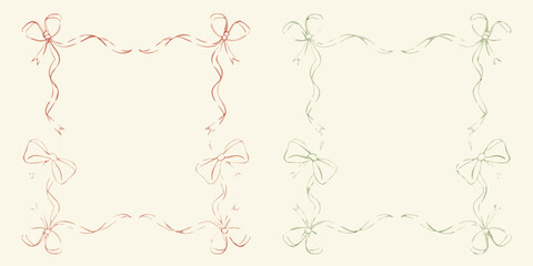 Delicate watercolor ribbons forming decorative frames and bow embellishments
