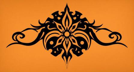 Vintage black tribal vector illustration featuring an abstract floral ornament and silhouette flower pattern with swirl scroll elements for a decorative tattoo art border design