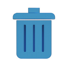 ゴミ箱のフラットなアイコンの3Dイラスト。透明感のある青いグラスモーフィズムなマーク2。ビジネスやUIに適した透明感のあるアイコン