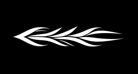 Tribal black and white fish silhouette vector illustration featuring a floral wave pattern and flame design elements for a decorative tattoo art backdrop