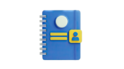 3D Rendered Blue Address Book with Contact Icon on White Background