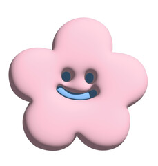 Illustration of smiling pink flower in 3D for model, inflated merchandise, plants, tree, nature, garden, floral print, decorations, cartoon character, comic, mascot, patch, brooch, print, sticker