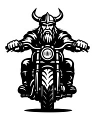 Viking Biker Riding Chopper Motorcycle Black Silhouette