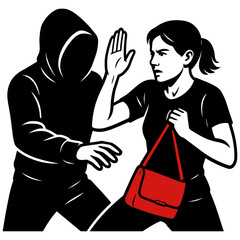 Woman Defending Against Mugger Self Defense Vector Illustration
