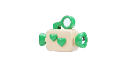 3D Rendered Camera with Hearts on White Background