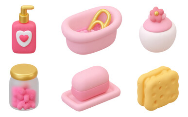 Soft 3D Bath Essentials for Self-Care on Transparent Background