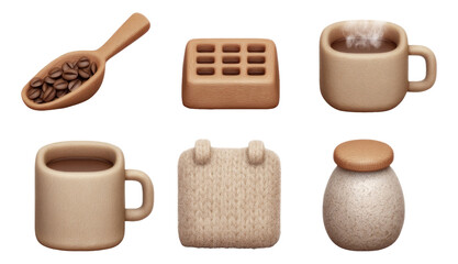 Soft Clay Tea Accessories for Cozy Cabin Rituals on Transparent Background