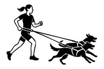 Canicross Runner with Two Dogs in Harness Silhouette