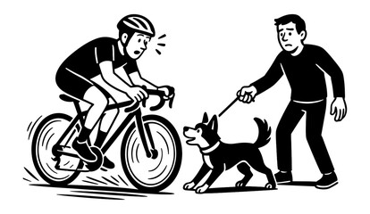 Cyclist Surprised by Dog on Leash Cartoon Illustration