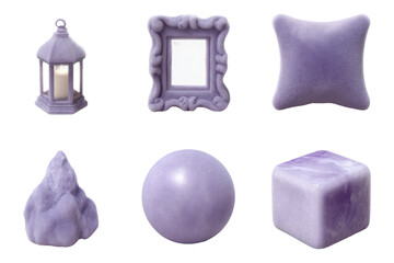 Cozy Plush Mini Decor Collection in Soft Pastel Purple 3D Render on Transparent Background
