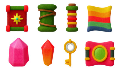 Colorful Fantasy Relics and Icons for Explorers in 3D Clay Style