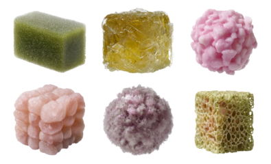 Isolated Experimental Synthetic Foam Structures on Transparent Background