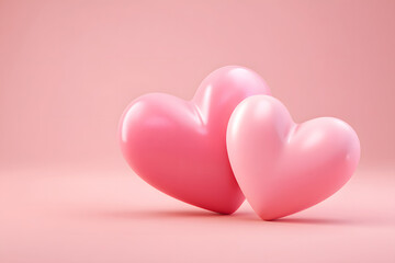 Various hearts in different shades scattered on a soft pink background ready for celebration