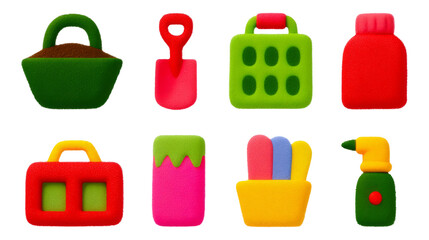 Colorful Garden Tools in 3D Style for Creative Greenhouse and Gardening Projects