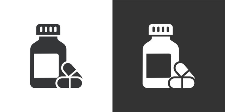 Medicine Bottle with Capsule icon. Solid glyph series icon