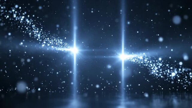 Abstract glowing particles and light streaks in a dark cosmic background