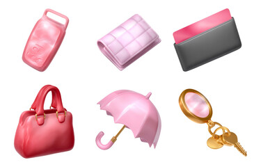 Glossy Daily Lifestyle Objects Collection in 3D Render on Transparent Background