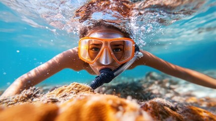 Underwater adventure: A diver explores the vibrant coral reef, embracing marine life