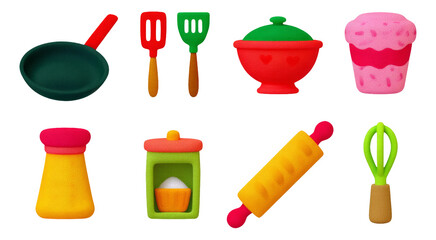 Colorful 3D Clay Kitchen Utility Collection with Soft and Fun Kitchen Tools