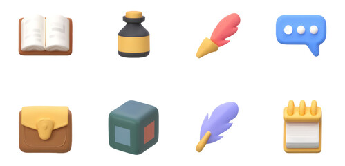 Colorful 3D Clay Toys Representing Language and Literature Elements on White Background