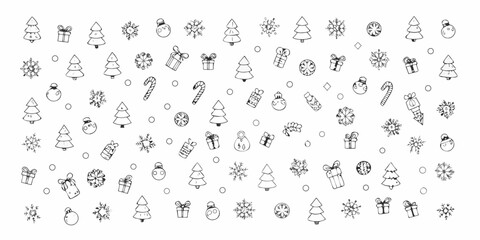 A festive collection of hand drawn christmas elements and winter holiday icons