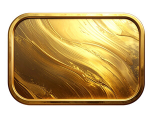 Metal golden rounded rectangular name tag for brand Isolated on transparent or white, Cut out