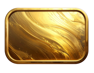 Metal golden rounded rectangular name tag for brand Isolated on transparent or white, Cut out