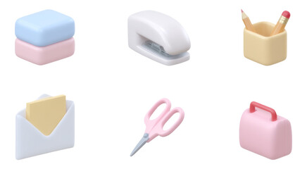 Miniature Soft Office Tools for Home Workspace Decoration on Transparent Background