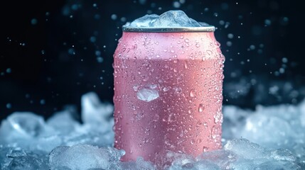 Chilled beverage can with ice, capturing the refreshing essence of a summer cooler