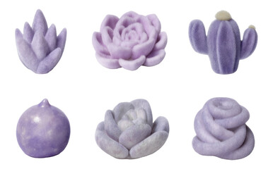 Soft Plush Botanical Objects Set in 3D Render on Transparent Background