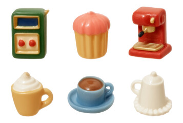 Specialty Coffee Tools Kit with Glossy Resin Toys on Transparent Background