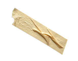 Single strip of wrinkled beige masking or adhesive tape Isolated on transparent or white, Cut out