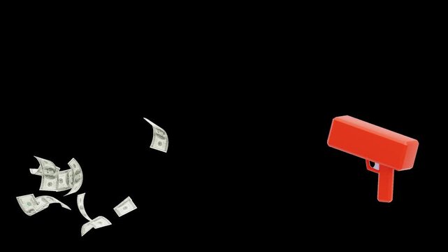 3D Money Gun Shooting Bills in the Air | Alpha Channel