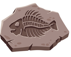 Ancient Fish Skeleton Imprint on Stone Illustration