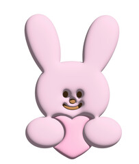 Inflated 3D of pink bunny and heart for model, merchandise, rabbit cartoon, character, comic, happy easter, emoji, mood, emotion, zoo, souvenir shop, pin, animal brooch, sticker, pet, label, Valentine