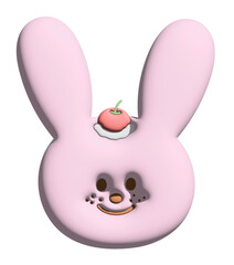 Illustration of happy bunny in 3D for model, merchandise, rabbit cartoon, character, comic, happy easter, emoji, mood, emotion, feeling, zoo, souvenir shop, pin, animal brooch, sticker, pet, label