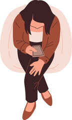Business Woman Using Phone Top View Illustration