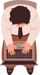 Business Person Working on Laptop Top View Illustration