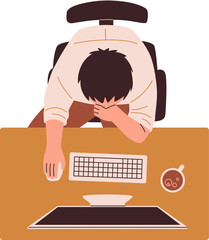 Man Working at Desk from Above Illustration