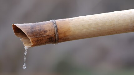 A bamboo stalk straightening after snow melts, a water droplet falling. gardening catalogs, home-decor guides, designed for gardening and botanical catalogs, used by event planners.