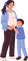 Pregnant Mother and Son Embrace Illustration